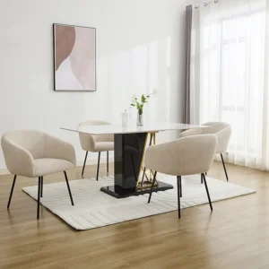Set van 2 stoelen met armleuningen van stof met textuur en zwart metaal - Crèmewit - NISTOSIA voor M4 t/m M12