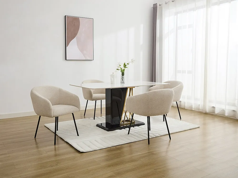 Set van 2 stoelen met armleuningen van stof met textuur en zwart metaal - Crèmewit - NISTOSIA voor M4 t/m M12