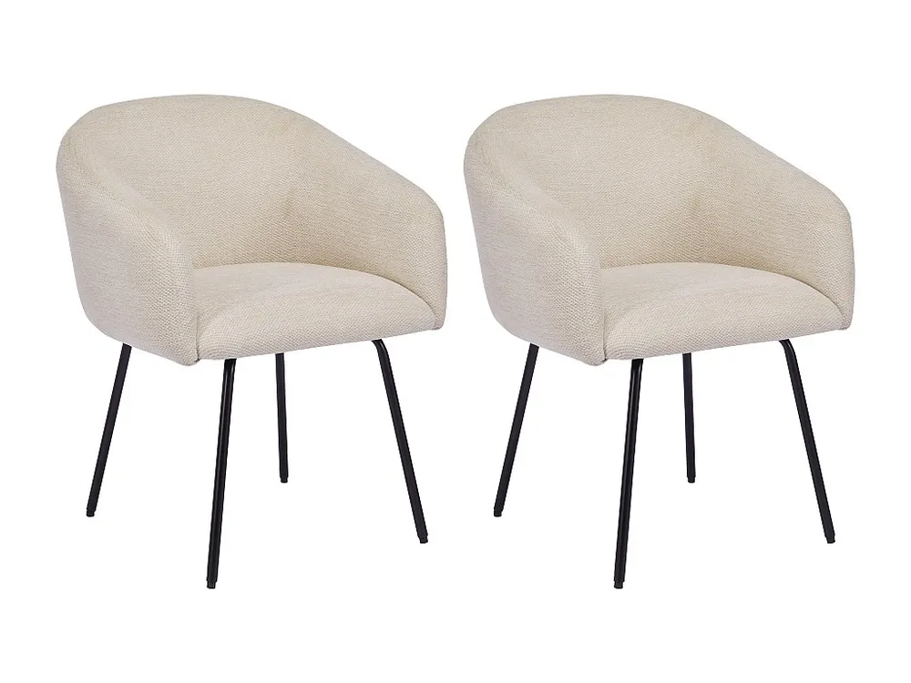 Set van 2 stoelen met armleuningen van stof met textuur en zwart metaal - Crèmewit - NISTOSIA voor M4 t/m M12