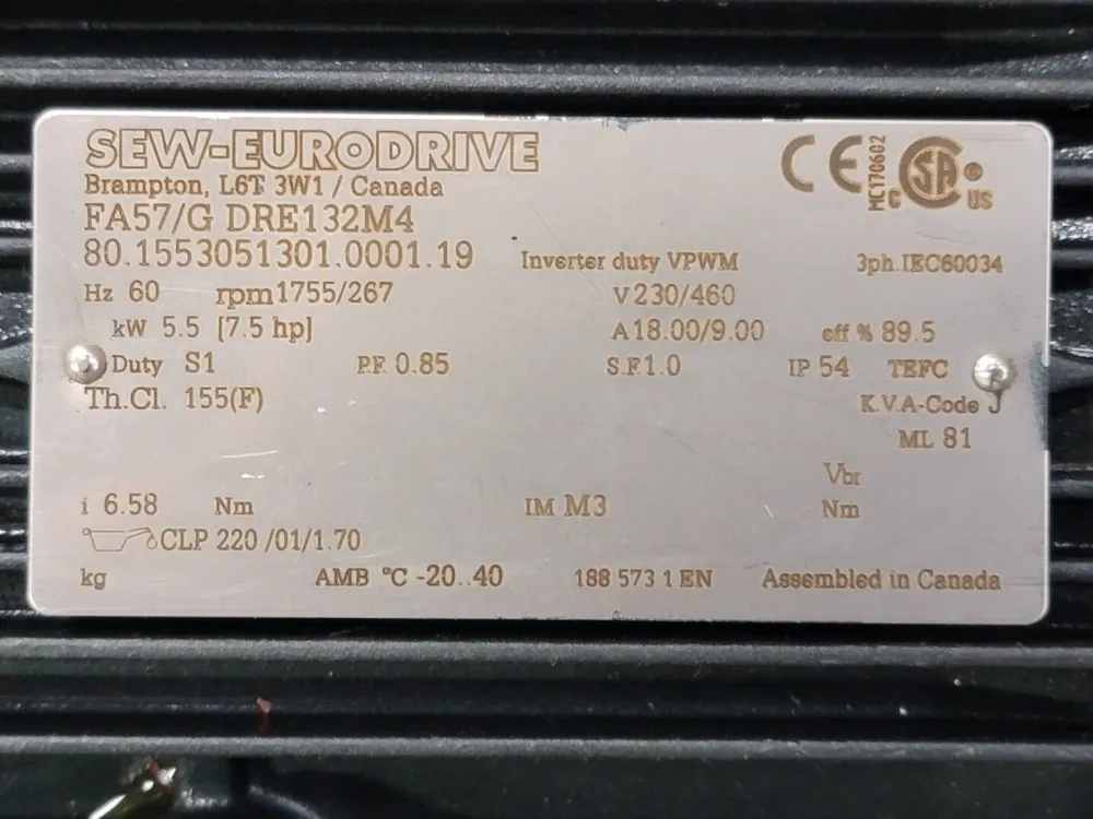 7.5 hp Parallel Shaft Helical Gearmotor FA57/G DRE132M4