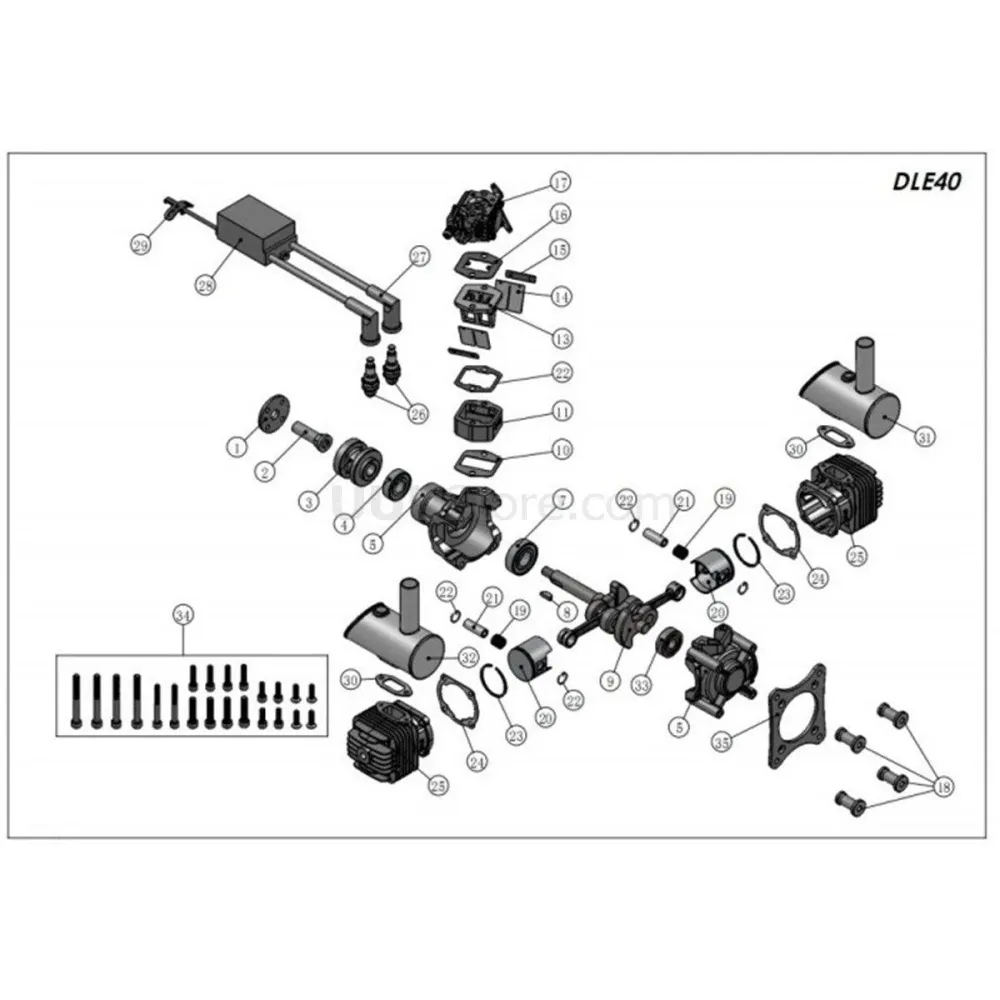 DLE Engine DLE-40cc DLE40 Twin Gasoline w/ Electronic Ignition DLE-40 RC Plane