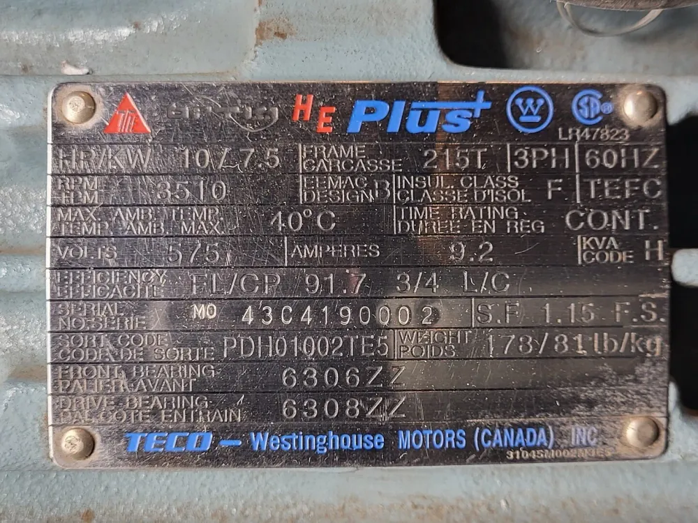 10 hp, 575 volts, 3510 rpm, 215T, Electric Motor PDH01002TE5