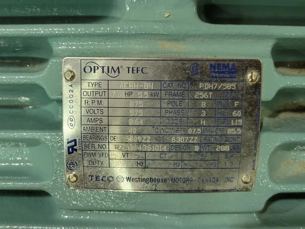 7.5 hp, 575 Volts, 900 Rpm, 256T Electric Motor PDH7/585