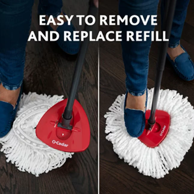 O-Cedar EasyWring Pluisvrij materiaal Refill - Removes Tough Dirt & Bacteria - Machine Washable - Triangle-Shaped Mop Frame