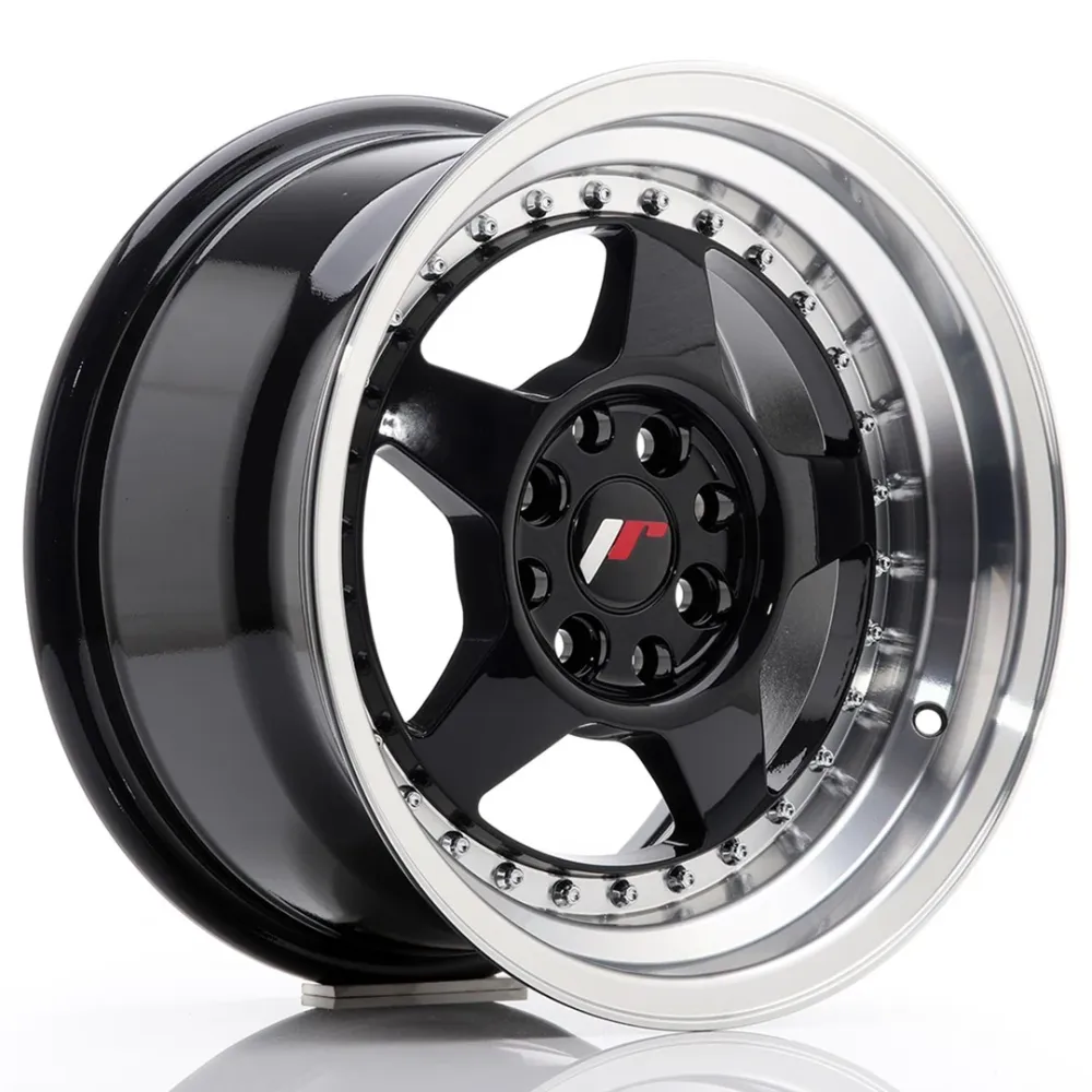 Japan Racing JR-6 15x8" 4x100/108 ET25, Gloss Black, Glanzend Lip
