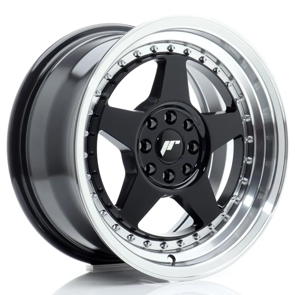 Japan Racing JR-6 16x8" 4x100/108 ET25, Gloss Ravenzwart, Machined Lip