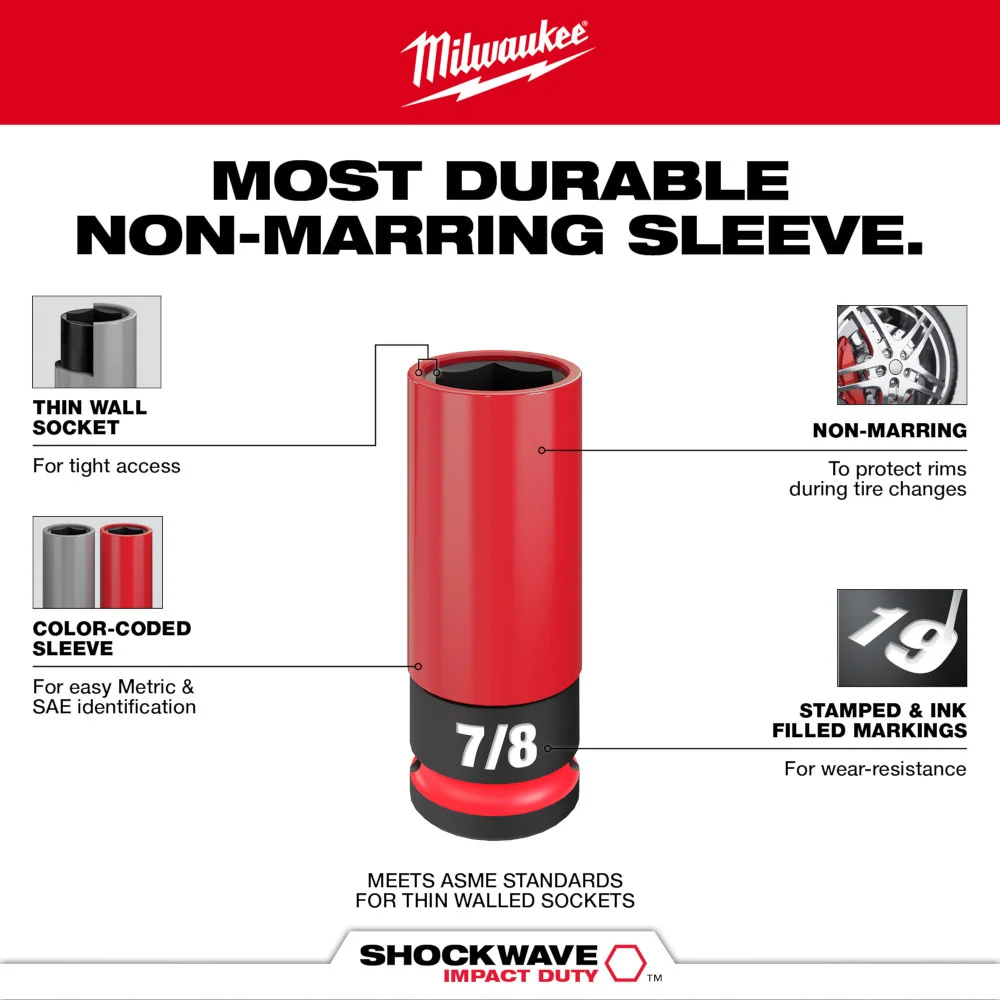 MILWAUKEE SHOCKWAVE IMPACT DUTY 1/2 Drive 13/16" SAE Lug Nut Wheel Socket