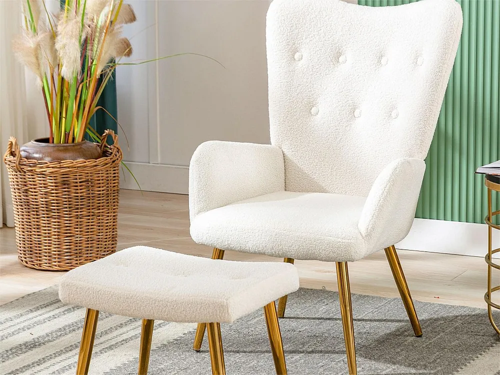 Fauteuil badstof met voetsteun - Wit
