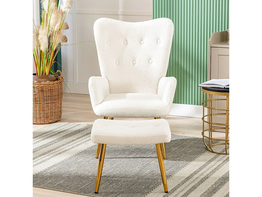 Fauteuil badstof met voetsteun - Wit