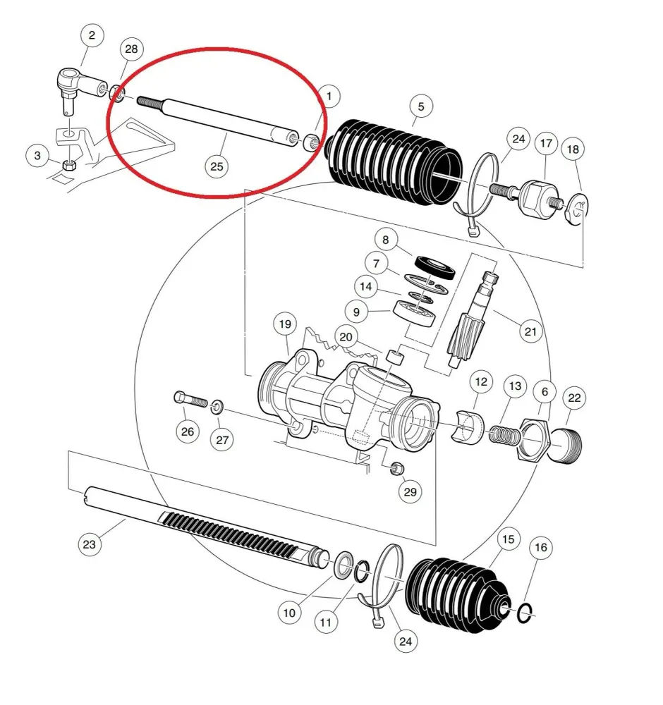 Steering Drag Link Male Thread Club Car DS Carts 103653401, 1036534-01