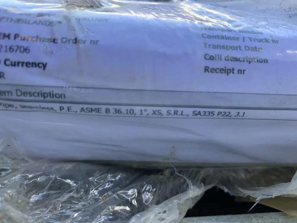 1" NPS, Schedule XS ASTM A335/ASME SA335 Gr. P22 Carbon Staal Pipe, 18.75ft.