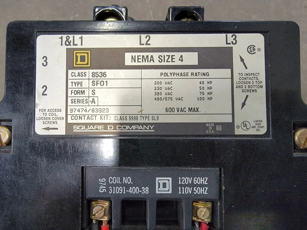 100 hp, NEMA Size 4, 110/120 VAC Coil Non-Reversing Starter 8536SFO1V02S