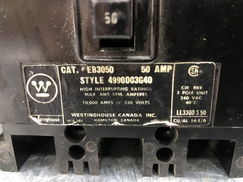 50 Amp, 3 Pole, 240 Volts Circuit Breaker EB3050