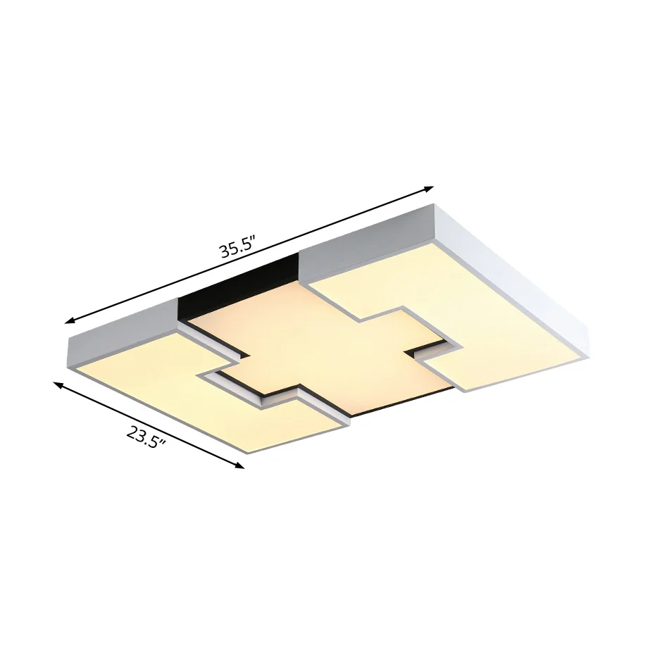 Rectangular Metal and Acrylic Flush Lighting Contemporain LED White Ceiling Mounted Light White/Third Gear Light Recess De...