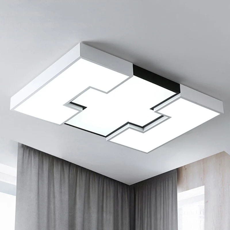 Rectangular Metal and Acrylic Flush Lighting Contemporain LED White Ceiling Mounted Light White/Third Gear Light Recess De...