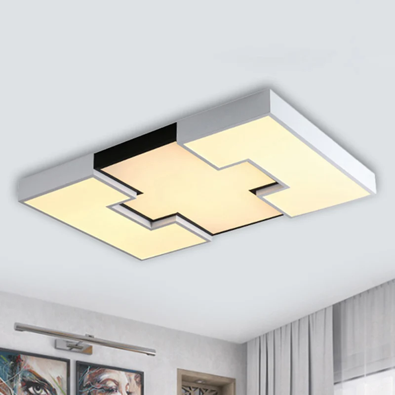 Rectangular Metal and Acrylic Flush Lighting Contemporain LED White Ceiling Mounted Light White/Third Gear Light Recess De...