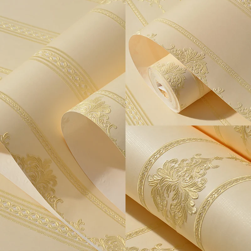 Professionele Klasse Light-Color Adhesive Stripe Wallpaper Damask Luxe Stain Resistant Wall Art, Licht to Remove Beige