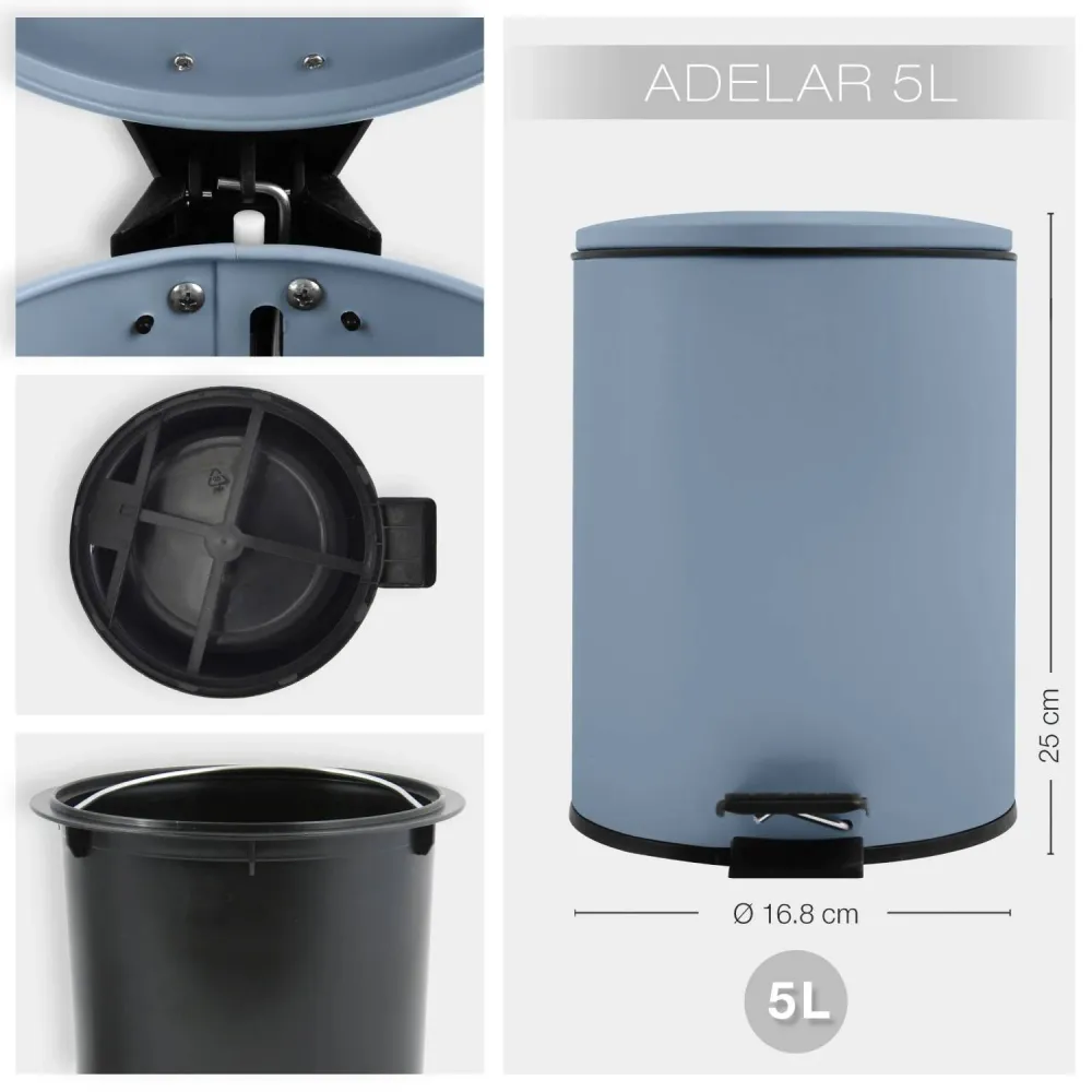 Pedal bin steel model Adelar capacity 5 liters effen blue color