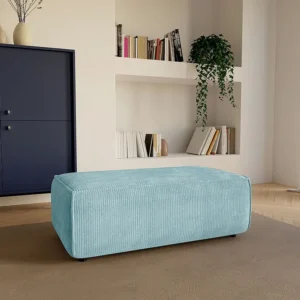 Rechthoekige poef van trendy lichtcyaan ribfluweel AMELIA