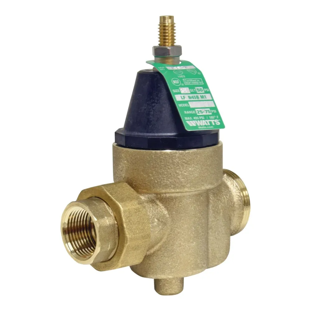 Watts LFN45BM1-U 3/4 3/4 Lead Free Water Pressure Reducing Valve, NPT Union x FPT, Adjust 25-75 p