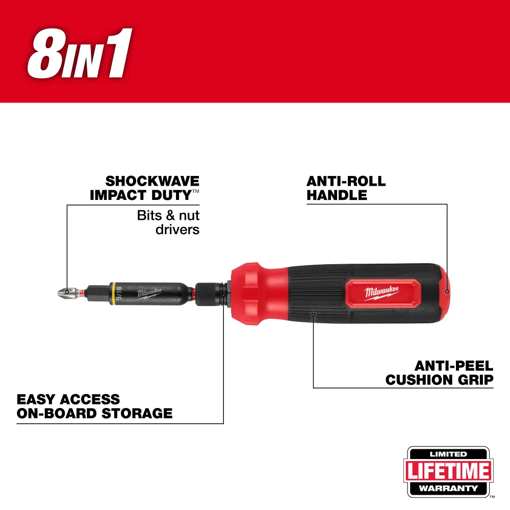 Milwaukee Tools 8--1 Multi-Bit & Nut Driver W/ SHOCKWAVE Impact Duty™ Bits & Nut Drivers