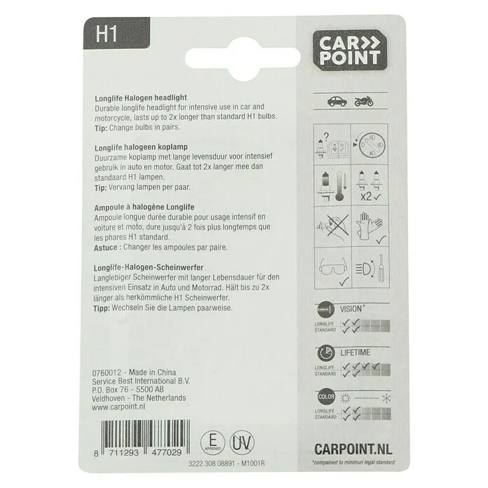 Carpoint Rem- en achterlichtlampen Longlife - H1 voor Nachtelijk Rijden