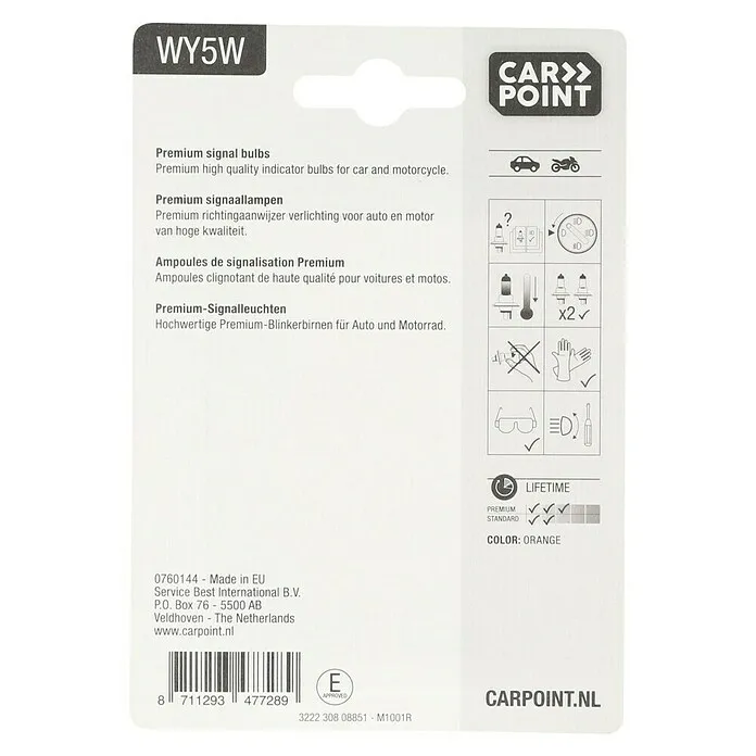 Carpoint Rem- en achterlichtlampen Uitmuntend - WY5W met Hoge Lichtopbrengst