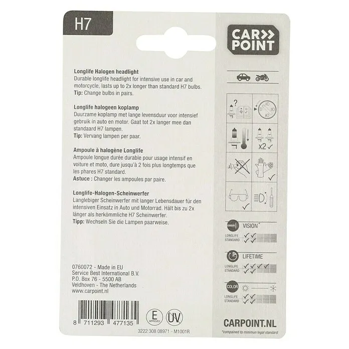 Premium Xenon Carpoint Rem- en achterlichtlampen Longlife - H7