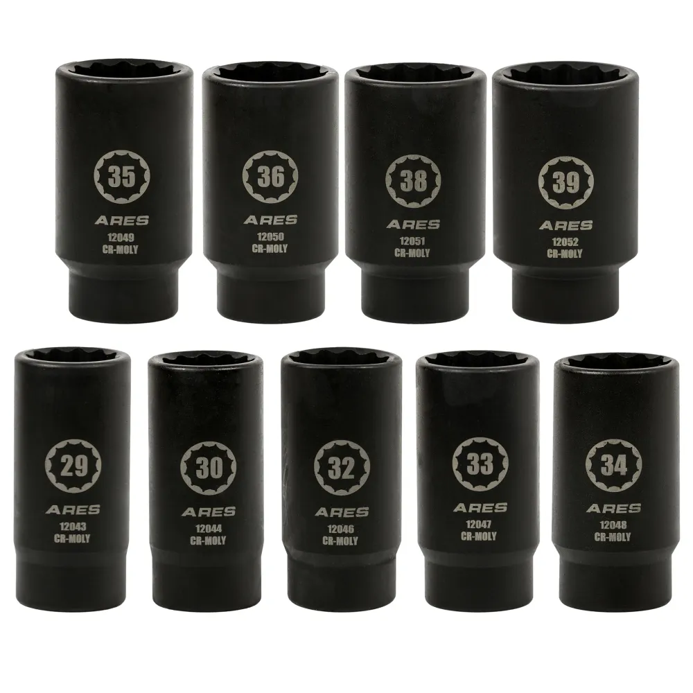 ARES 12066 - 9-Piece Axle Nut Socket Set (12 Point)