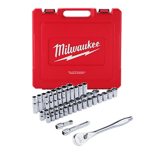 MILWAUKEE 47 PC. 1/2" Drive Ratchet & Socket Set w/ FOUR FLAT™ Sides - Metric & SAE Q4