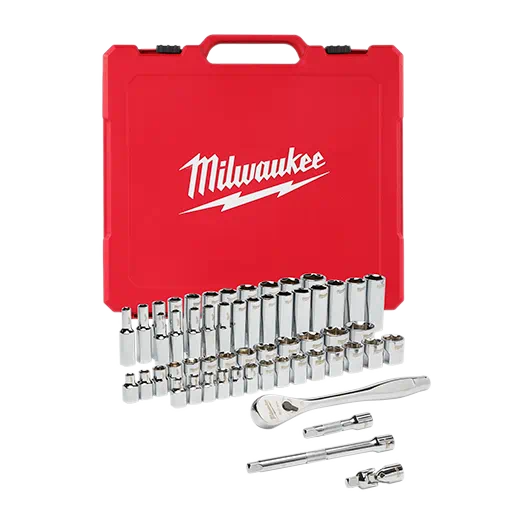 MILWAUKEE 56 PC. 3/8" Drive Ratchet & Socket Set - SAE & Metric door Valeo | Stille werking