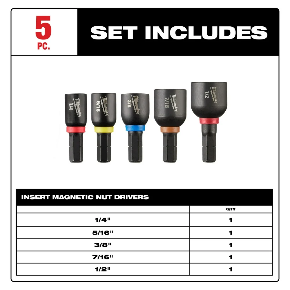 MILWAUKEE 5 PC. SHOCKWAVE IMPACT DUTY™ Insert Magnetic Nut Driver Set