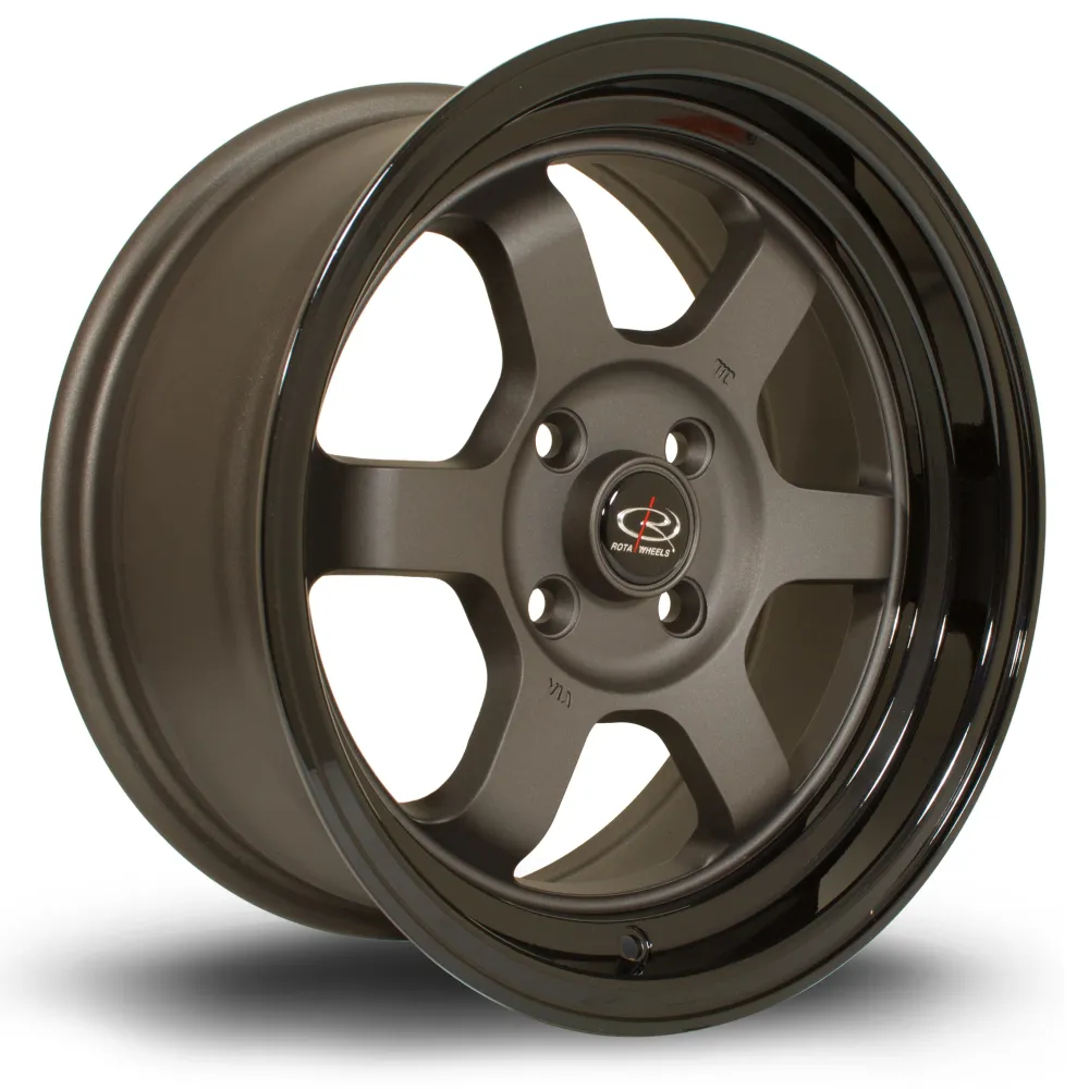 Rota Grid V 15x7" 4x100 ET20, Gunmetal, Gloss Zwart Lip