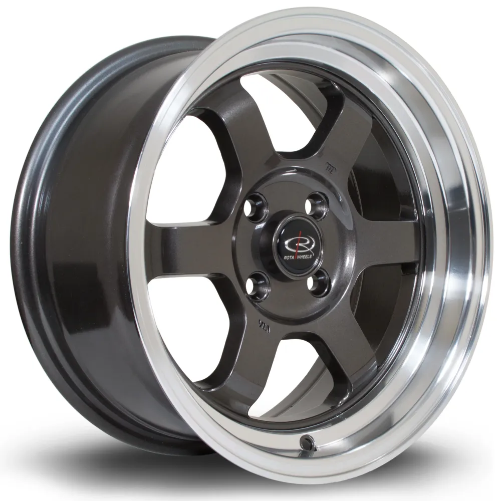 Rota Grid V 15x7" 4x108 ET20, Gunmetal, Gepolijst Lip - 12V