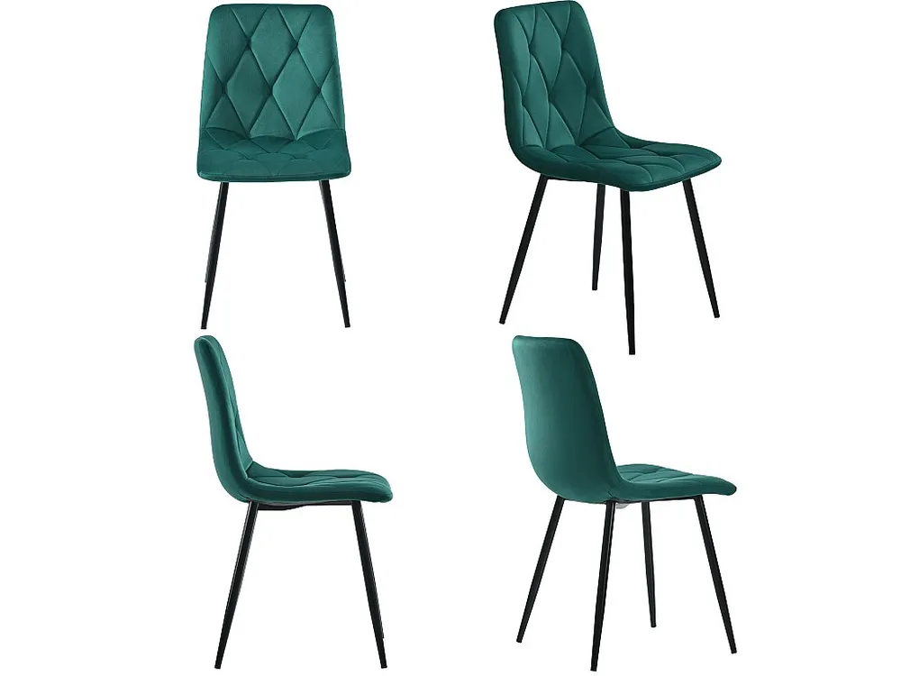 Achterklep Set van 4 Velours stoelen - metalen structuur - Ruitpatroon - groen