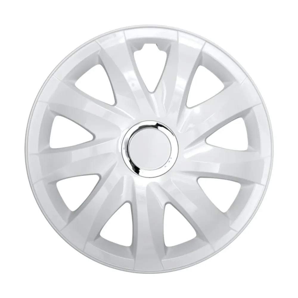 Carbon look Drift wieldoppen 15 "wit gelakt 4 stuks Eenvoudige installatie