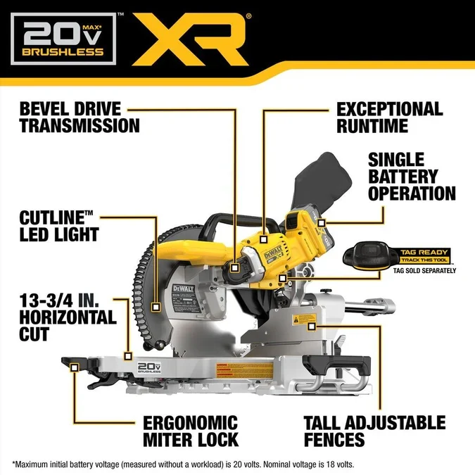 DeWalt 20V MAX* XR 12 . Tweemaal Bevel Sliding Miter Saw Kit DCS785WW1