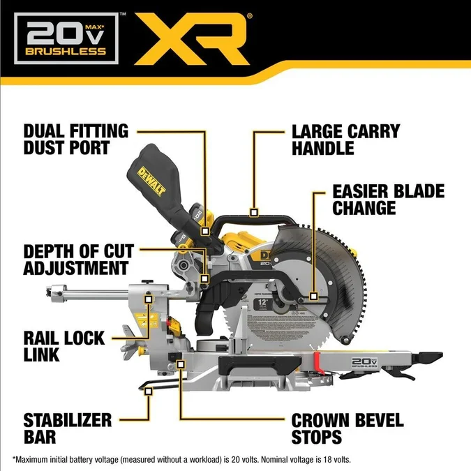 DeWalt 20V MAX* XR 12 . Tweemaal Bevel Sliding Miter Saw Kit DCS785WW1