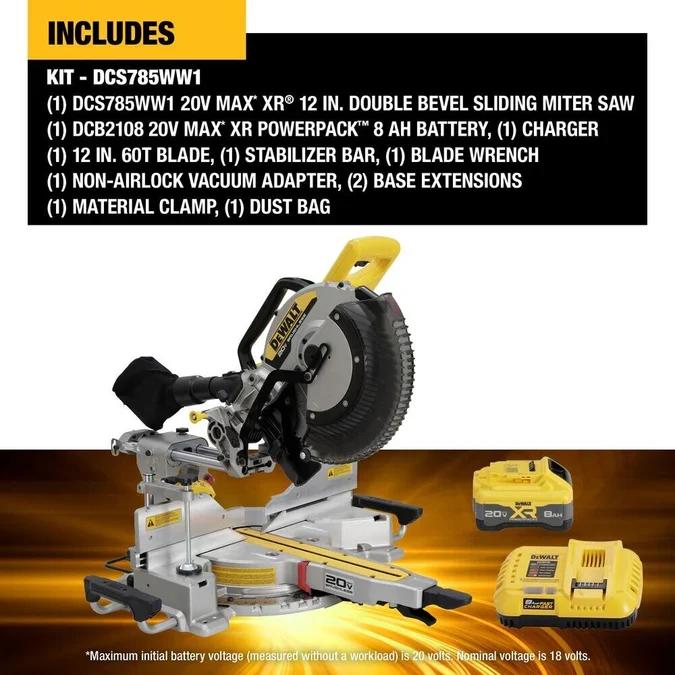 DeWalt 20V MAX* XR 12 . Tweemaal Bevel Sliding Miter Saw Kit DCS785WW1