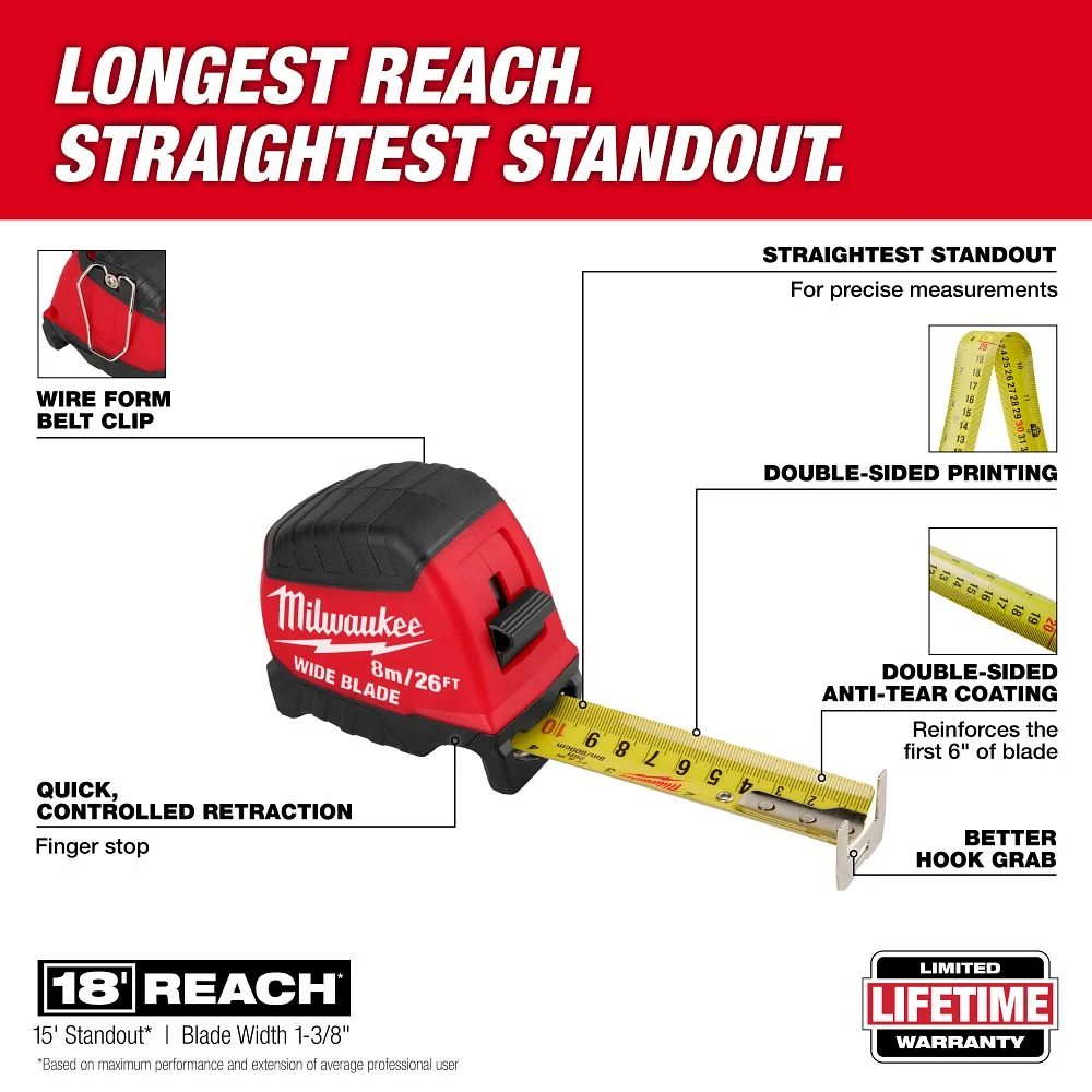 Milwaukee Tools 8M/26' Ruim Blade Tape 48-22-1226
