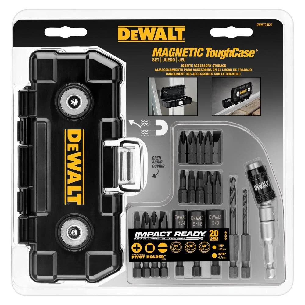 DEWALT Screwdriver Bit Set Toughcase Magnetic Case, Impat-Ready, 20-Piece voor gebogen ruiten