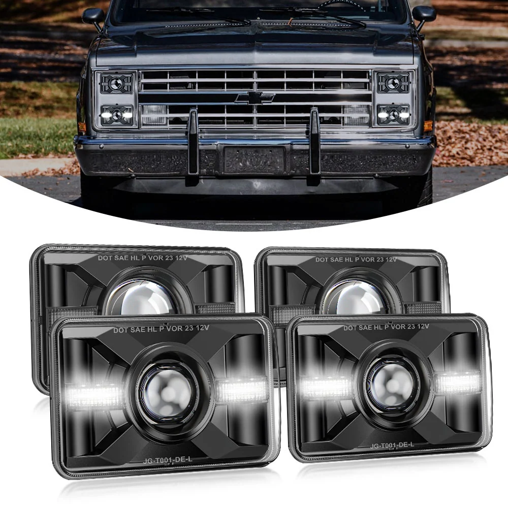New 4x6inch Sealed Beam DOT Erkend Led Headlights - White/Yellow DRL (Kit/4pcs)