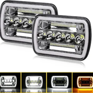 New 7x6 inch White/Amber Angle Eyes Sealed Headlights (Set/2pcs)