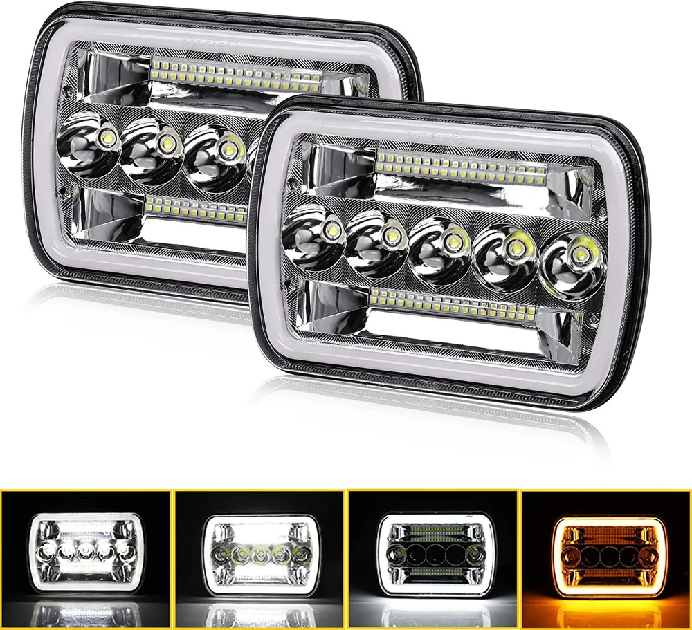 New 7x6 inch White/Amber Angle Eyes Sealed Headlights (Set/2pcs)