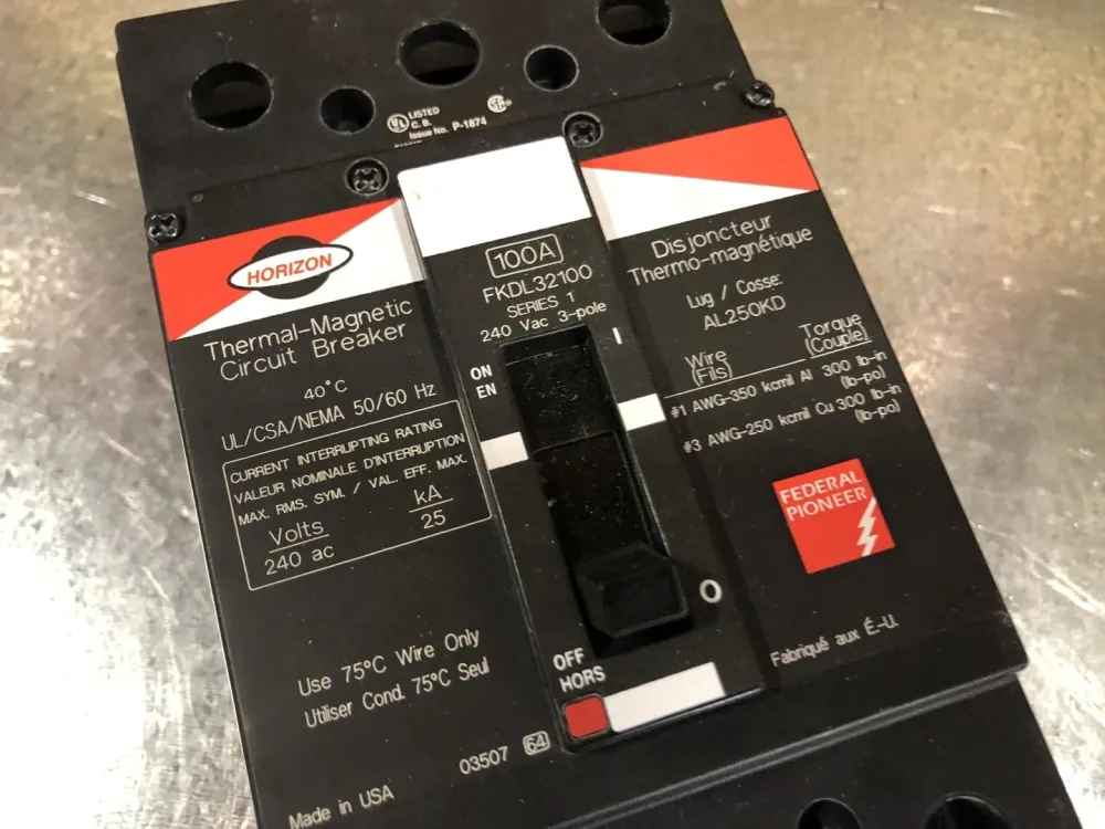 100 Amp, 3 Pole, 240 volts Circuit Breaker FKDL32100 met directe aansluiting
