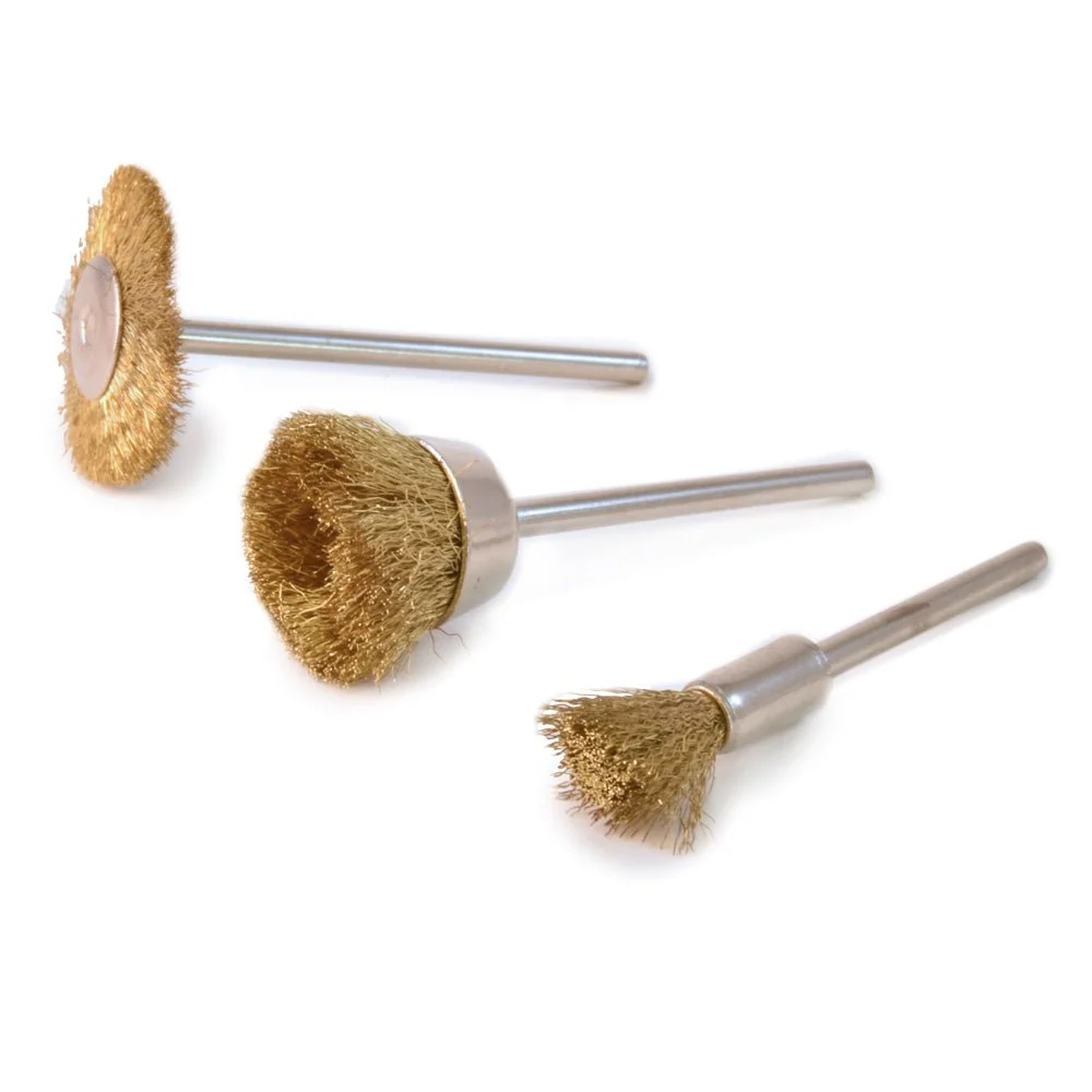 MicroLux Brass Wire Brushes, Set 3, 3/32" Shanks