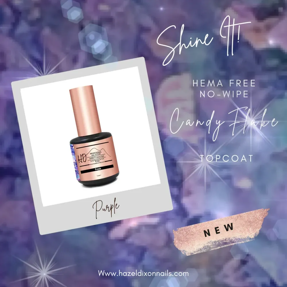 HD Shine It ! HEMA FREE - No Wipe Candy Flake Top Coat - Dieppaars