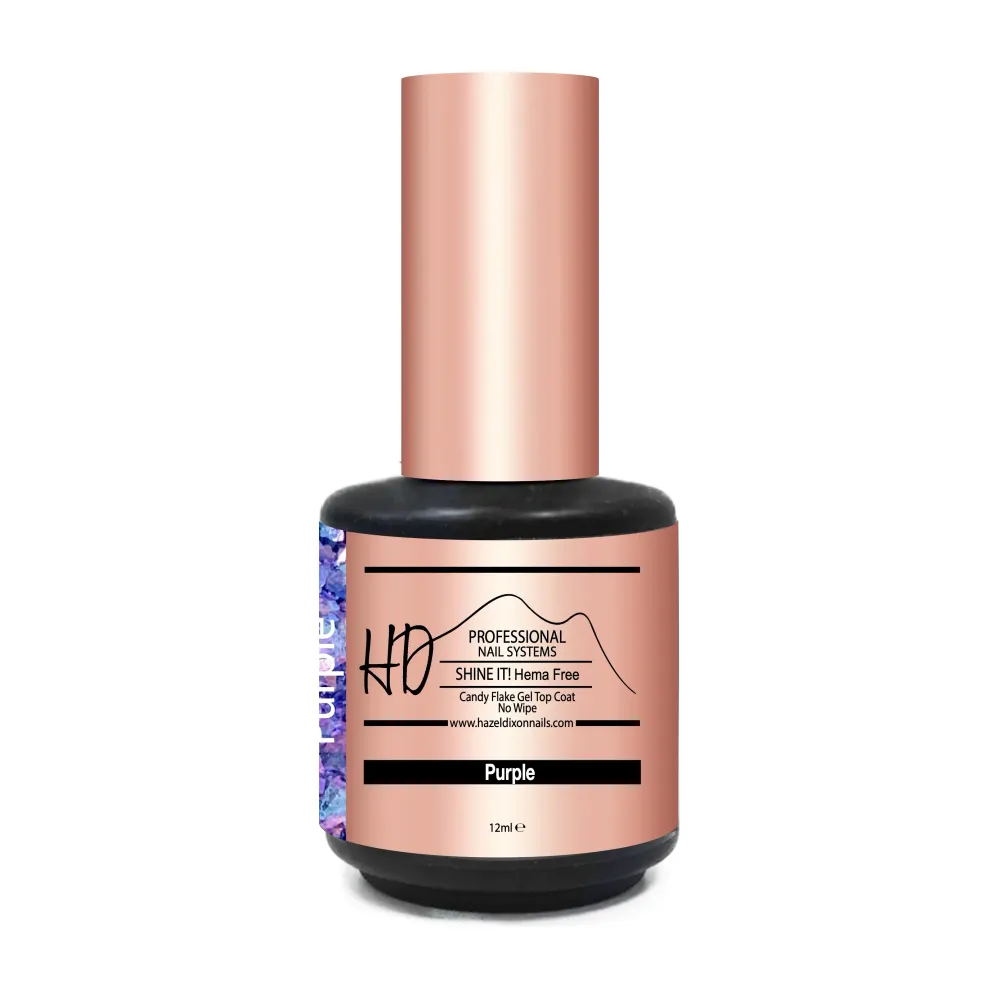HD Shine It ! HEMA FREE - No Wipe Candy Flake Top Coat - Dieppaars