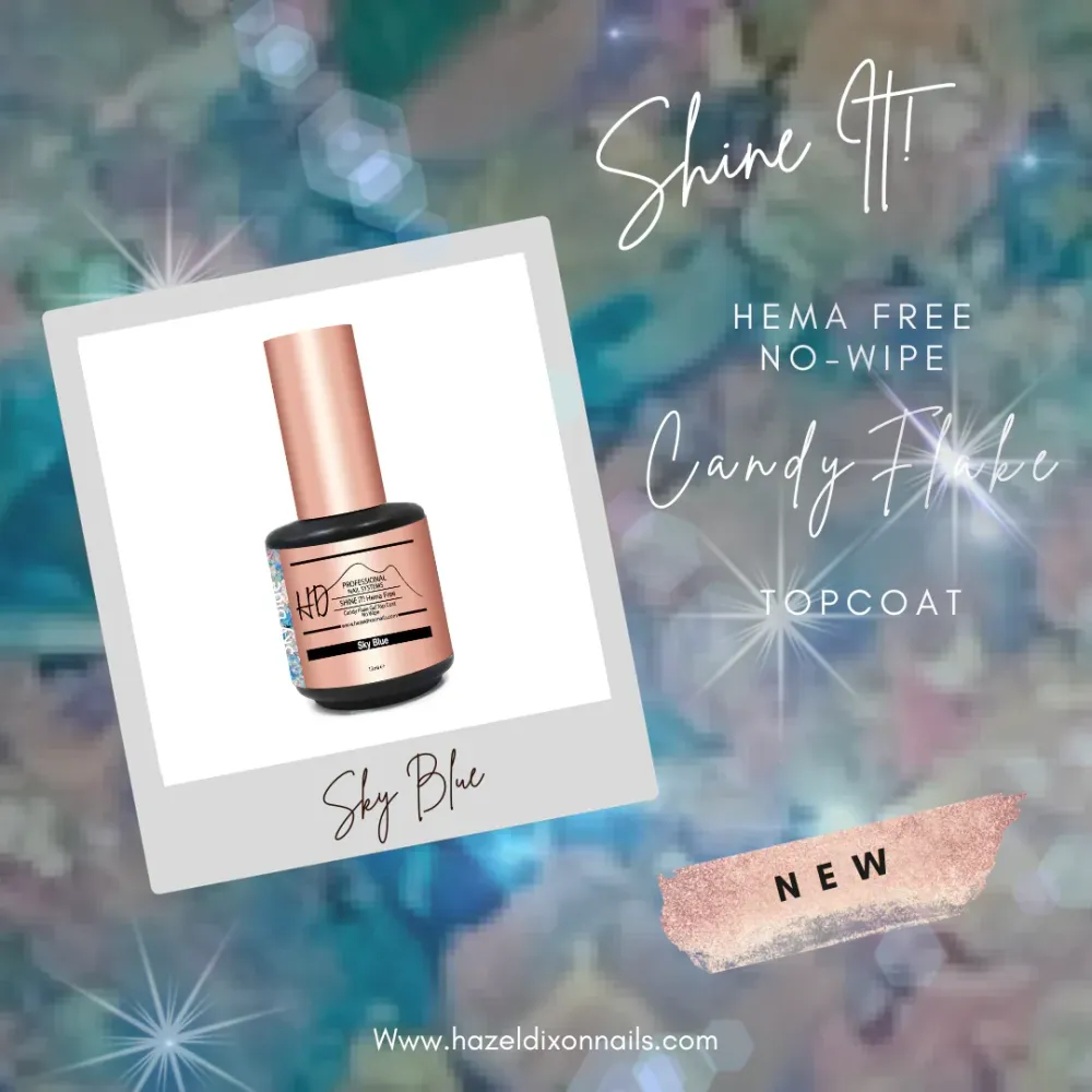 HD Shine It ! HEMA FREE - No Wipe Candy Flake Top Coat - Sky Blauw