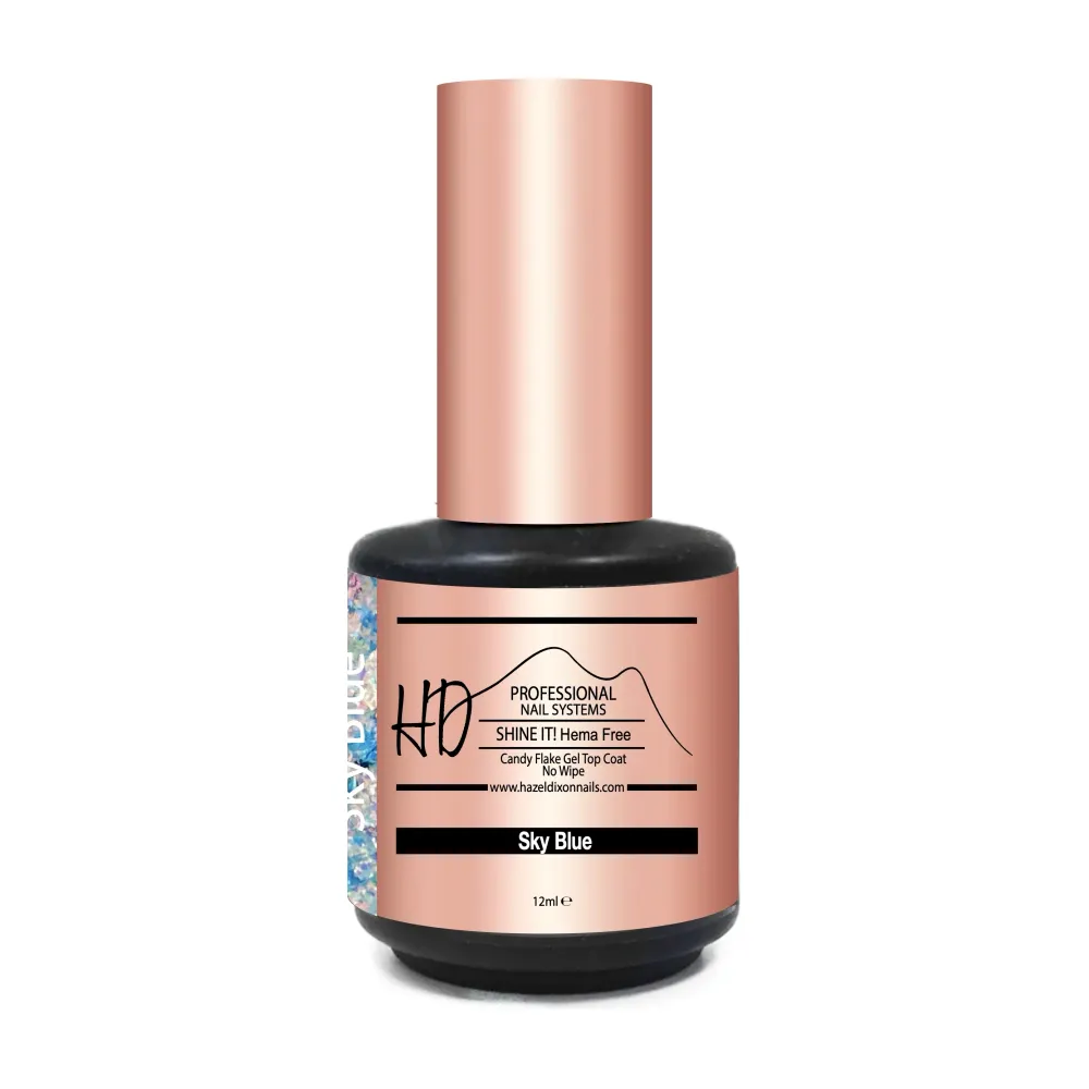 HD Shine It ! HEMA FREE - No Wipe Candy Flake Top Coat - Sky Blauw